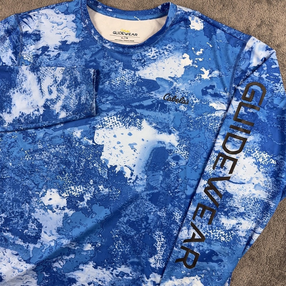 Cabela's Guidewear Shirt Mens XL Blue Camo Long Sleeve UPF 50 Fishing Sun